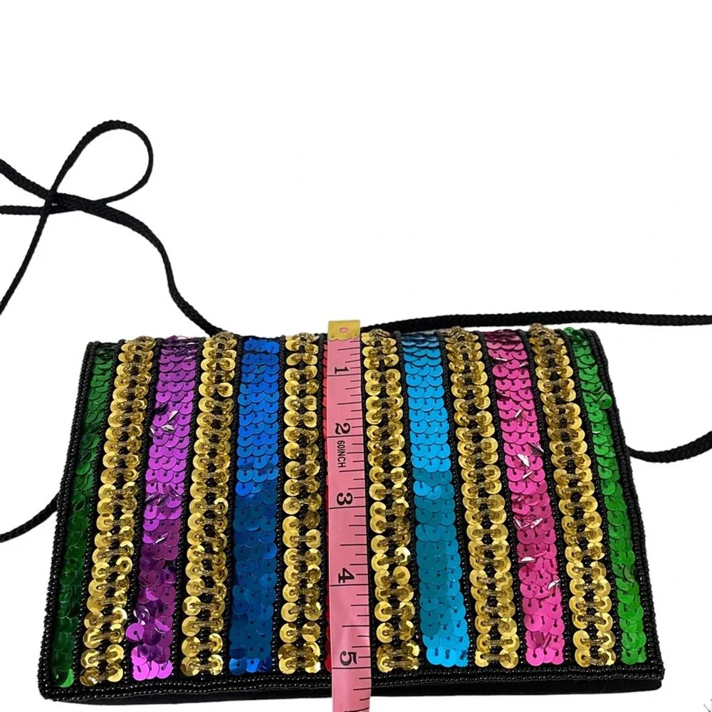 Vintage La Regale Black Multicolor Sequin Embellished Crossbody Bag Purse - Picture 4 of 10